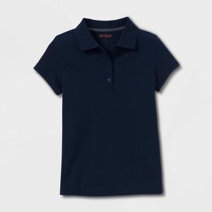 Girls’ Cat & Jack Short Sleeve Interlock Uniform Polo Shirt Navy Various Sizes